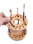 Bamboo Rotating Paint Brush Organizer with 28 Holes