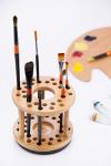 Bamboo Rotating Paint Brush Organizer with 28 Holes