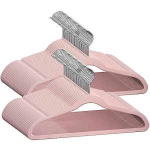 Kids Velvet Non-Slip Hangers - 50 Pack Pink