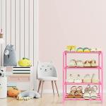 HITHIM 4-Tier Small Pink Shoe Racks, Small Shoe Rack for 6-8 Pairs Shoe Storage,Kids Shoe Racks for Small Place,Lightweight Stackable Shoe Shelf Organizer for Entryway, Doorway and Closet,Pink