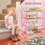 HITHIM 4-Tier Small Pink Shoe Racks, Small Shoe Rack for 6-8 Pairs Shoe Storage,Kids Shoe Racks for Small Place,Lightweight Stackable Shoe Shelf Organizer for Entryway, Doorway and Closet,Pink