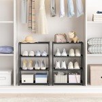 Autonomier 4 Tier Small Shoe Rack, Narrow Stackable Kids Toddler Adult Shoe Storage Organizer Shelf for Closet Floor Entryway Bedroom, Space Saver Shoe Rack Organization Shelves