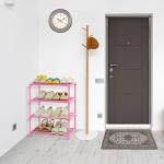 HITHIM 4-Tier Small Pink Shoe Racks, Small Shoe Rack for 6-8 Pairs Shoe Storage,Kids Shoe Racks for Small Place,Lightweight Stackable Shoe Shelf Organizer for Entryway, Doorway and Closet,Pink