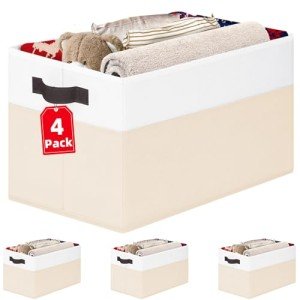 Criusia 4 Pack Baby Clothes Organizer Bins, Fabric Collapsible Storage Baskets with Handles, Odorless Storage Bins for Toy Clothes Nursery Kids Room Playroom Classroom (14L*10W*9.5H)