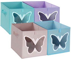 homyfort Cube Storage Bins for kids 11x11 - Foldable Fabric Toy Box Clothes Storage Boxes Organizer with Clear Window for Pantry,Closet,,Bedroom,Butterfly Set of 4