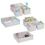 mDesign Fabric Drawer Organizer Bins, Kids/Baby Nursery Dresser, Closet, Shelf, Playroom Organization, Hold Clothes, Toys, Diapers, Bibs, Blankets, Set of 4, 2 Pack, Gray/White Polka Dot