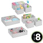 mDesign Fabric Drawer Organizer Bins, Kids/Baby Nursery Dresser, Closet, Shelf, Playroom Organization, Hold Clothes, Toys, Diapers, Bibs, Blankets, Set of 4, 2 Pack, Gray/White Polka Dot