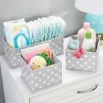mDesign Fabric Drawer Organizer Bins, Kids/Baby Nursery Dresser, Closet, Shelf, Playroom Organization, Hold Clothes, Toys, Diapers, Bibs, Blankets, Set of 4, 2 Pack, Gray/White Polka Dot