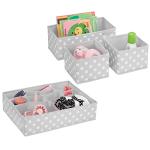 mDesign Fabric Drawer Organizer Bins, Kids/Baby Nursery Dresser, Closet, Shelf, Playroom Organization, Hold Clothes, Toys, Diapers, Bibs, Blankets, Set of 4, 2 Pack, Gray/White Polka Dot