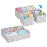 mDesign Fabric Drawer Organizer Bins, Kids/Baby Nursery Dresser, Closet, Shelf, Playroom Organization, Hold Clothes, Toys, Diapers, Bibs, Blankets, Set of 4, 2 Pack, Gray/White Polka Dot