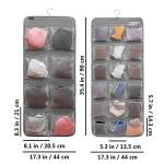 ANZORG Dual-Sided Hanging Closet Organizer for Socks Underwear Bra Kids Storage Organizer for Baby Clothes Toddler Shoes with 26 Pockets (Grey-Mesh Pockets)