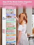 boailydi Weekly Clothes Organizer for Kids 6-Shelf Hanging Closet Organizer with Monday Through Friday Compartments & 2 Side Pockets – Space-Saving Clothes Storage for Children Closet Storage