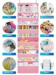 Wakaye Over the Door Organizer, Closet Door Hanging Organizer with 5 Tier Large Capacity Pockets, Heavy Duty Pantry Behind Door Storage Organizer for Bedroom Bathroom Nursery Kids Toys Diaper, Pink