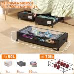 Under Bed Storage with Wheels, 2-Pack Under Bed Storage Containers with Clear Lids, XXL 60L Under the bed storage Organizer Bins, Rolling Under Bed Metal Drawer for Clothes,Shoes,Toys (Black, 2 Pack)