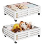 Bamboo Under Bed Storage Containers- Underbed Organizer with Wheels with Large Dust Bag,Sturdy Wood Rolling Under the Bed Shoe Storage Organizer Drawer 2 Packs (White, Small)