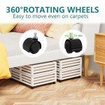 Bamboo Under Bed Storage Containers- Underbed Organizer with Wheels with Large Dust Bag,Sturdy Wood Rolling Under the Bed Shoe Storage Organizer Drawer 2 Packs (White, Small)