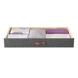 MUSEHOMEINC Upholstered Solid Wood Under Bed Storage Drawer with 4-Wheels for Bedroom/Leather Handle,Wooden Underbed Storage Organizer,Drawer Under Bed,Suggested for Twin and Full Size Platform Bed