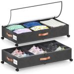 DGFCK Under Bed Storage with Wheels, 2-Pack Under Bed Storage Containers with Clear Lids, XXL 65L Under the bed storage Organizer Bins, Rolling Under Bed Metal Drawer for Clothes,Shoes,Toys (Black)