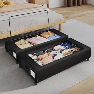 Under Bed Storage with Wheels(2-Pack),Extra Large 66L Under the Bed Storage Organizer with Lid,Rolling Under the Bed Storage Metal Drawer for Clothes,Shoes,Toys for Dorm Bedroom (35.6 x17.2x 6.7 in)