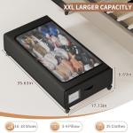 Under Bed Storage with Wheels(2-Pack),Extra Large 66L Under the Bed Storage Organizer with Lid,Rolling Under the Bed Storage Metal Drawer for Clothes,Shoes,Toys for Dorm Bedroom (35.6 x17.2x 6.7 in)