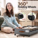 LAMU Under Bed Storage with Wheels 2 Pack, Under Bed Storage Containers with Clear Lid & PU Leather Handle, 6.7 Inches Height Rolling Underbed Drawer Organizer Bins for Clothes, Shoes, Blankets, Grey