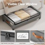 LAMU Under Bed Storage with Wheels 2 Pack, Under Bed Storage Containers with Clear Lid & PU Leather Handle, 6.7 Inches Height Rolling Underbed Drawer Organizer Bins for Clothes, Shoes, Blankets, Grey