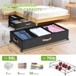 DGFCK Under Bed Storage with Wheels, 2-Pack Under Bed Storage Containers with Clear Lids, XXL 65L Under the bed storage Organizer Bins, Rolling Under Bed Metal Drawer for Clothes,Shoes,Toys (Black)