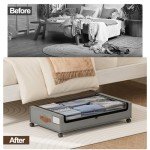 LAMU Under Bed Storage with Wheels 2 Pack, Under Bed Storage Containers with Clear Lid & PU Leather Handle, 6.7 Inches Height Rolling Underbed Drawer Organizer Bins for Clothes, Shoes, Blankets, Grey