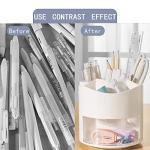 Zyners Rotating Pen Pencil Holder 360-Degree with Drawer, 5 Compartments Desk Stationary Cosmetic Makeup Brushes Holder for Dressing Table, Home, Office, Desktop(White)