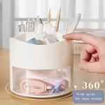 Zyners Rotating Pen Pencil Holder 360-Degree with Drawer, 5 Compartments Desk Stationary Cosmetic Makeup Brushes Holder for Dressing Table, Home, Office, Desktop(White)