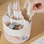 Zyners Rotating Pen Pencil Holder 360-Degree with Drawer, 5 Compartments Desk Stationary Cosmetic Makeup Brushes Holder for Dressing Table, Home, Office, Desktop(White)