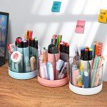 LETURE Desk Organizer Rotating Pen Pencil Holder, 360-degree Rotating Clear Makeup Brush Organizer for Desk, Desktop Stationery Organizer Caddy for Office School Home & Art Supplies (Pink)