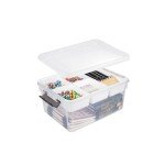 17 QT Plastic Storage Bin with Lid, Clear Organizing Container with Removable Tray, Multipurpose Stackable Storage Box for Home, Office and School Supplies