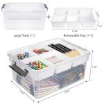 17 QT Plastic Storage Bin with Lid, Clear Organizing Container with Removable Tray, Multipurpose Stackable Storage Box for Home, Office and School Supplies