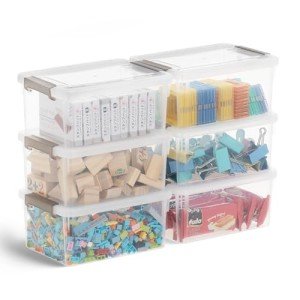 Jalove 3.2QT Small Plastic Storage Bins with Lids, 6 Packs Clear Storage Containers for Organizing, Stackable Storage Boxes, Craft Organization and Storage for Closet,School,Classroom,Playroom,Office