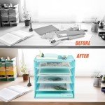 EASEPRES 5 Slot Mesh Desk Organizer Tray, File Paper Letter Folder Holder Desktop Paper Sorter Mail Organization Rack Storage Accessories, for Office Home School Classroom, Blue