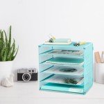 EASEPRES 5 Slot Mesh Desk Organizer Tray, File Paper Letter Folder Holder Desktop Paper Sorter Mail Organization Rack Storage Accessories, for Office Home School Classroom, Blue