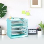 EASEPRES 5 Slot Mesh Desk Organizer Tray, File Paper Letter Folder Holder Desktop Paper Sorter Mail Organization Rack Storage Accessories, for Office Home School Classroom, Blue