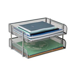 Mind Reader Stackable Paper Tray, Desktop Organizer, File Storage, Office, Metal Mesh, 13.5" L x 10" W x 7.25" H, 2 Pcs., Silver