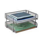 Mind Reader Stackable Paper Tray, Desktop Organizer, File Storage, Office, Metal Mesh, 13.5" L x 10" W x 7.25" H, 2 Pcs., Silver