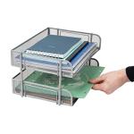 Mind Reader Stackable Paper Tray, Desktop Organizer, File Storage, Office, Metal Mesh, 13.5" L x 10" W x 7.25" H, 2 Pcs., Silver