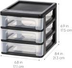 IRIS USA Plastic Stacking Desk Top 3-Drawer Storage Organizer, 2-Pack, for Makeup Vanity Nail Polish Bathroom Stationery Art Craft Supplies Kitchen Office Garage and Small Organization, Small, Black