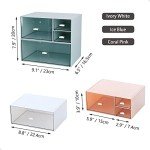 OSteed Desk Craft Organizer and Storage with 4 Mixed Drawers, Stackable Plastic Desktop Accessories & Workspace Organizer for Office Stationary, Makeup Skincare, Sanitation Supplies, Blue