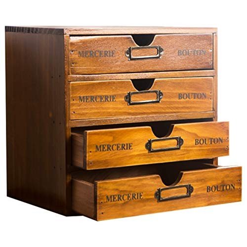 Primo Supply Vintage Aged Look Wooden Desktop Organizer with 4 Drawers