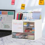 Multifunction Desk Organzier with Drawers, Cosmetic/Makeup Vanity Organizer Box, 3 Drawers Plastic Stationary Storage Organzier, Desktop Desk Storage Drawers for Office Supplies, School, Home (White)