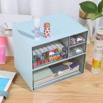 OSteed Desk Craft Organizer and Storage with 4 Mixed Drawers, Stackable Plastic Desktop Accessories & Workspace Organizer for Office Stationary, Makeup Skincare, Sanitation Supplies, Blue