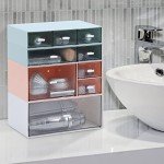 OSteed Desk Craft Organizer and Storage with 4 Mixed Drawers, Stackable Plastic Desktop Accessories & Workspace Organizer for Office Stationary, Makeup Skincare, Sanitation Supplies, Blue