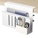 Desk Side Storage Under Desk Laptop Holder, No Drill Hanging Desk Organizer with Pen Holder, Clamp-On Table Side Tray Desktop Organization Mount for Office and Home (White)