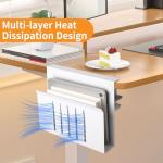 Desk Side Storage Under Desk Laptop Holder, No Drill Hanging Desk Organizer with Pen Holder, Clamp-On Table Side Tray Desktop Organization Mount for Office and Home (White)