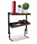 Clamp on Desk Shelf with Cable Management Under Desk, Desk Shelves Organizer Extending Table, Over Desk Storage Shelving for Desk with Under Desk Cord Management (Burlywood (Cable Management))